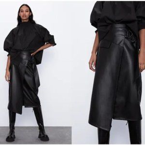 Zara Faux Leather Midi Wrap Skirt Size M
